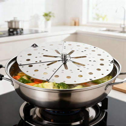 5"-9" Adjustable Stainless Steel Drop Lid Japanese Vegetable Steamer Basket