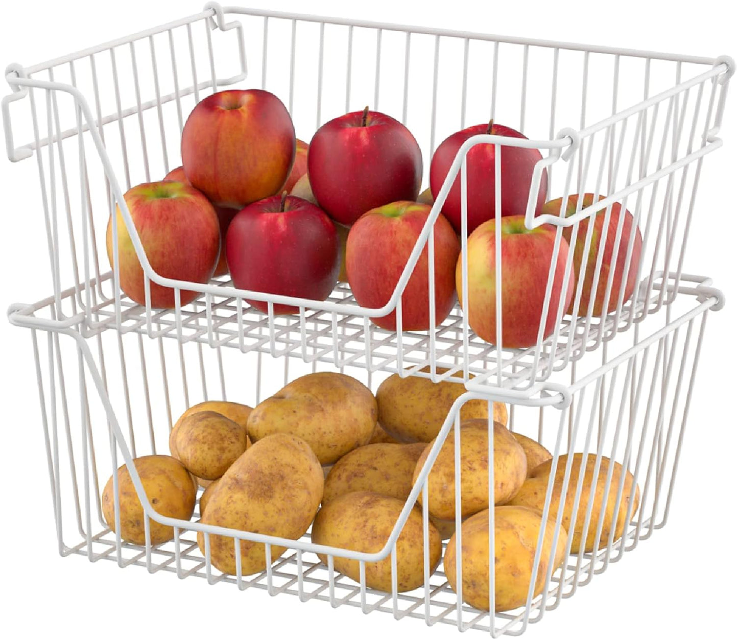 Slideep Wire Storage Baskets, Freezer Baskets Farmhouse Stackable Organizer Storage Bins Large Organizer for Storage, Office, Bathroom, Pantry Organization Storage with Handles 14" Black -Set of 3