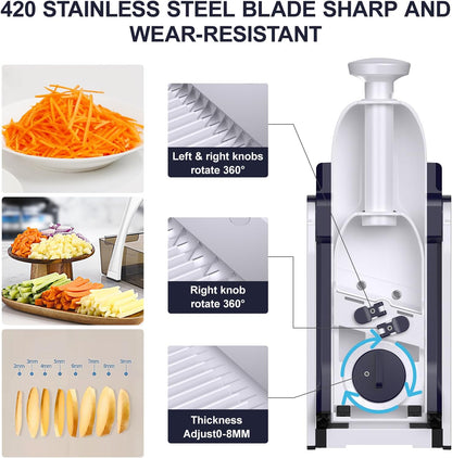 [All in 1] Upgraded Version Safe Mandoline Slicer for Kitchen, Adjustable Thickness. Veggie Slicer, Rapid Prep Mandoline, Detachable Blade, Cleaning Brush/Paring Knife (Black Knight)