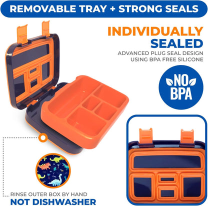 Kinsho Bento Lunch Box for Kids Toddlers, 5 Portion Control Sections, BPA Free Removable Plastic Tray, Pre-School Kid Toddler Daycare Lunches, Snack Container Ages 3 to 7 (Blue Space Rockets)