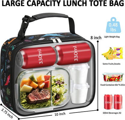 Lunch Box Kids Insulated Lunch Bag for Boys Girls Cute Reusable Lunch Tote Bag Waterproof Portable Thermal Lunch Box Kids for School Picnic Travel Black