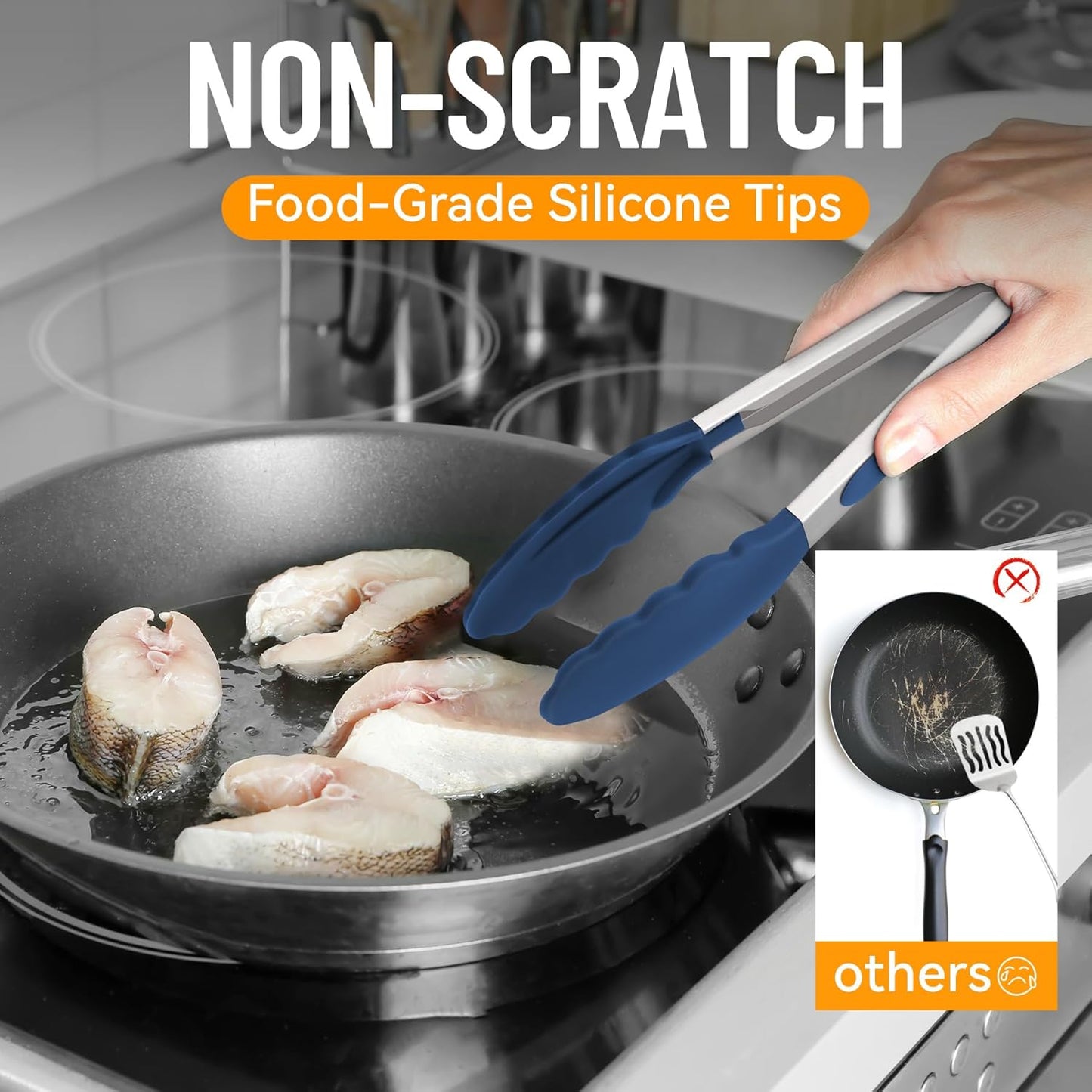 HOTEC Premium Stainless Steel Locking Kitchen Tongs with Silicon Tips, Set of 2-9" and 12"