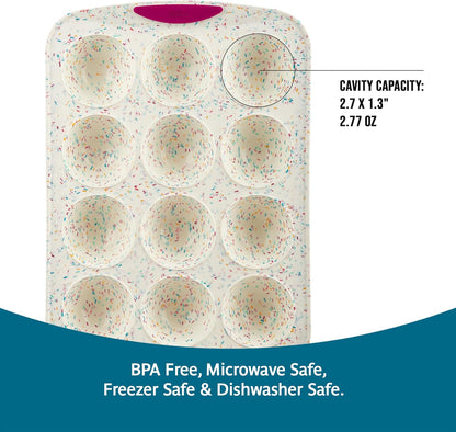 Trudeau Structure White Confetti 6-Cup Jumbo Muffin Pan – Premium Steel-Reinforced Silicone Bakeware, Nonstick BPA-Free Cupcake & Muffin Mold – Oven, Freezer & Dishwasher Safe