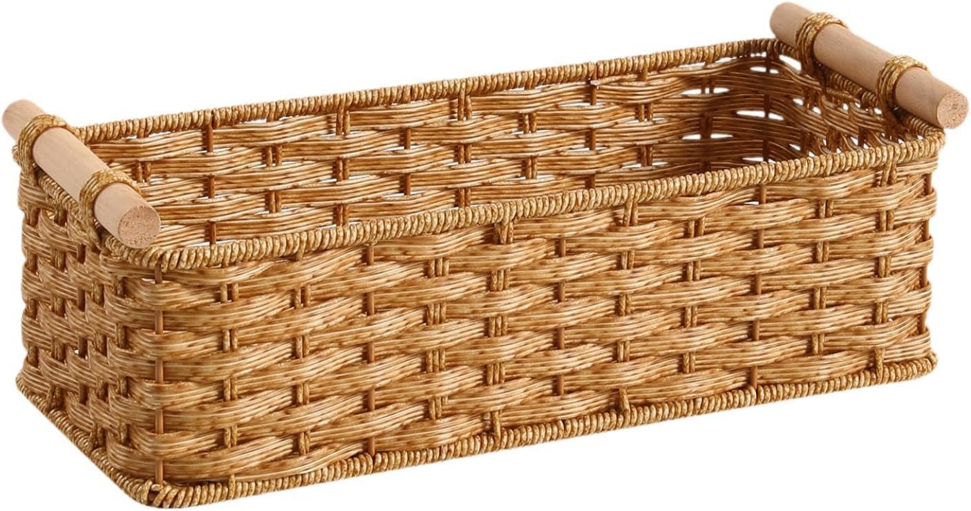 Handwoven Storage Basket Decorative Basket Rectangular with Handles Organizer for Living Room Toilet Pantry Bookcase Cabinet, Style B