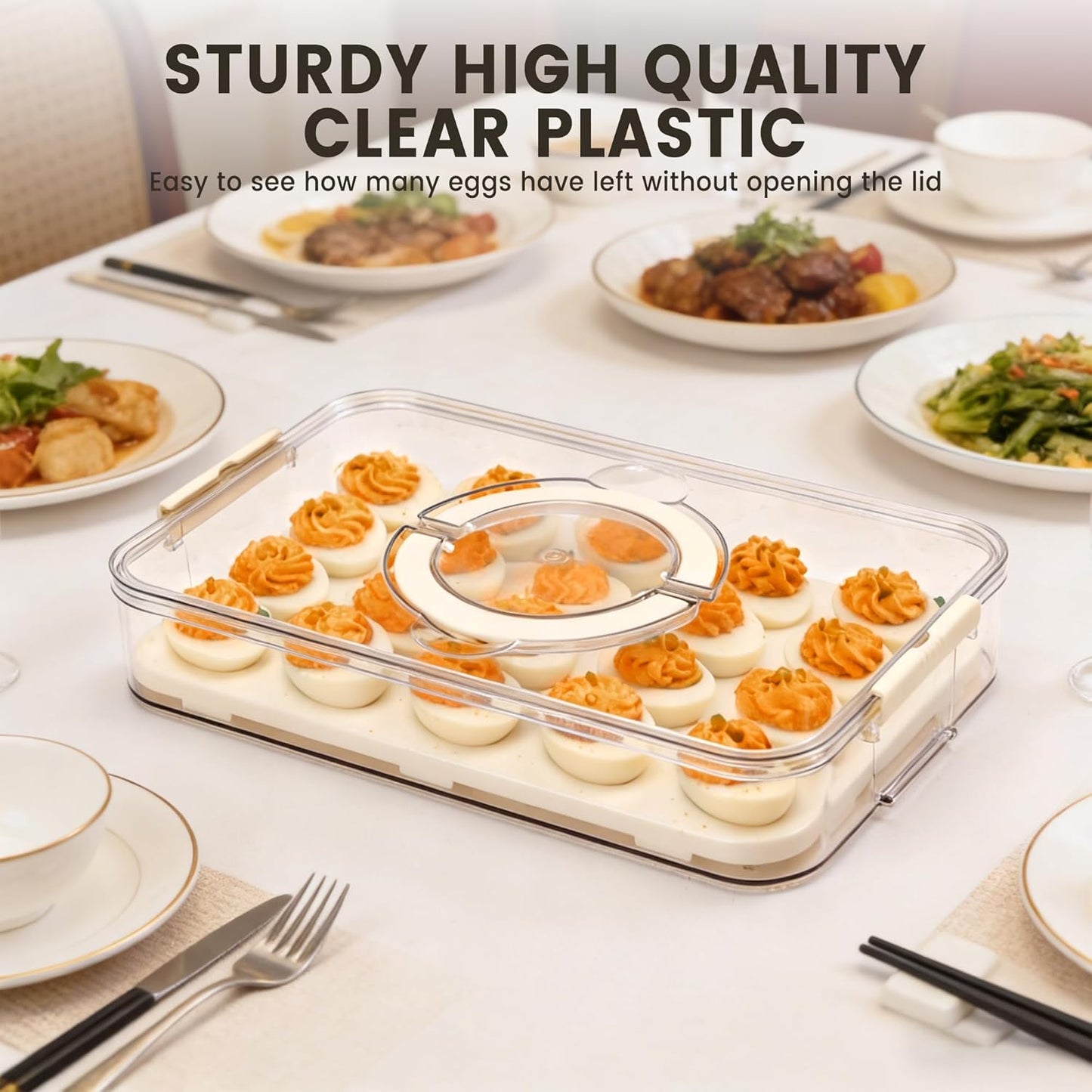2-Layer Deviled Egg Containers with Lid, Plastic Deviled Egg Platter Tray Carrier with Handle for 40 Eggs, Clear Portable Stackable Egg Holder Storage for Fridge Party Picnic (2 layers)