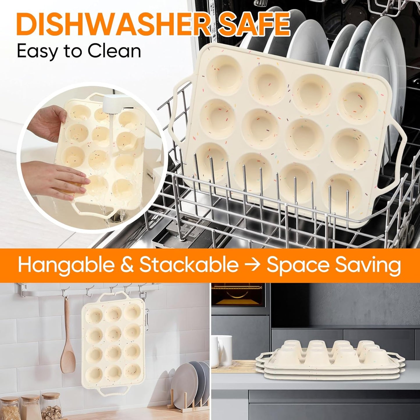 2 Pack Silicone Muffin Pans 12 Cups Regular Size, Nonstick Cupcake Baking Pan with Metal Reinforced Frame, BPA Free Silicone Muffin Trays, Oven & Dishwasher Safe for Homemade Muffins Egg Bites