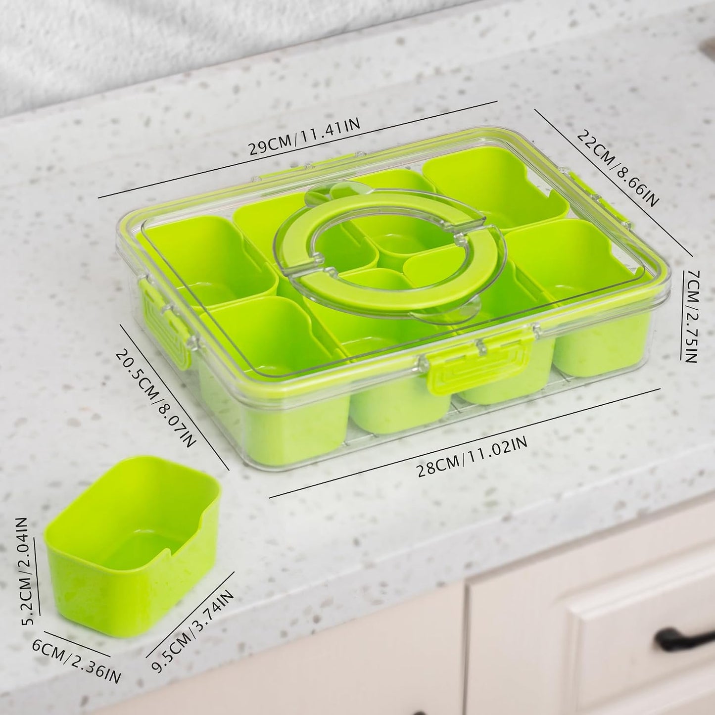 WACOI Divided Snack Serving Tray with Lid and Handle travel Snackle Box Charcuterie Container Portable Storage Organizer for Candy, Fruits, Nuts, Snacks 1Pack White