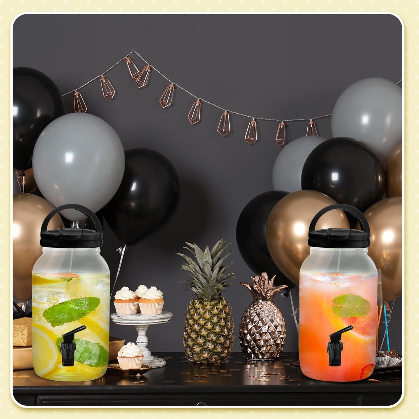 Tanlade 2 Pcs Plastic Drink Dispenser with Stand Beverage Dispenser with Sturdy Metal Base Juice Jar for Parties Lemonade Jar Spigot for Weddings Countertop Water, Each 1 Gallon(Black)