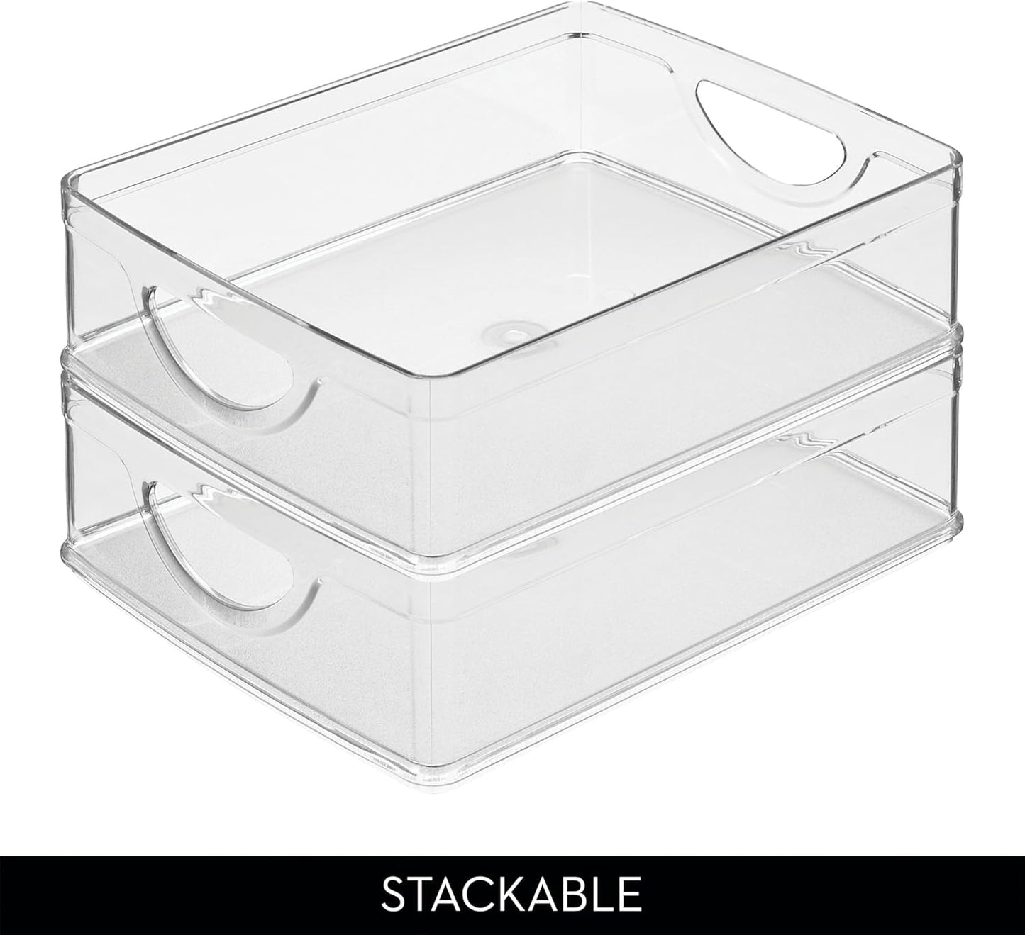 iDesign Plastic Stackable Pantry Bin - Storage Bin with Handles for Cabinets or Fridge - Set of 2 - Clear