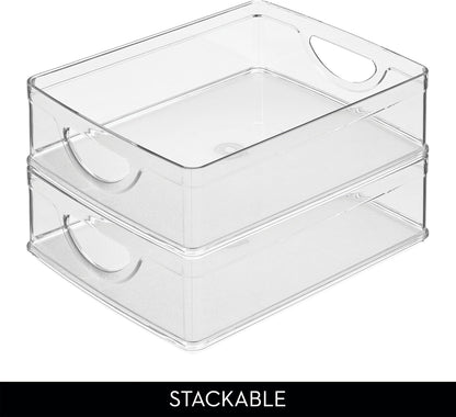 iDesign Plastic Stackable Pantry Bin - Storage Bin with Handles for Cabinets or Fridge - Set of 2 - Clear