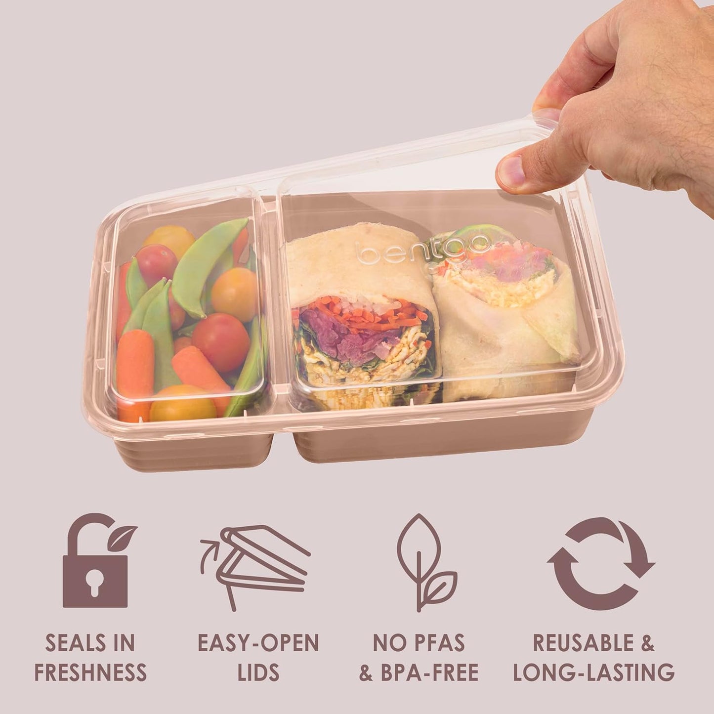 Bentgo Prep - 20-Piece 2-Compartment Reusable Meal Prep Containers with Lids, PFAS & BPA Free Materials, Durable, Microwave, Freezer, & Dishwasher Safe To Go Food Storage (Rose Gold)
