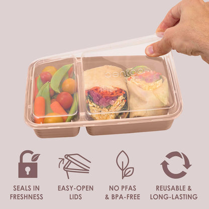 Bentgo Prep - 20-Piece 2-Compartment Reusable Meal Prep Containers with Lids, PFAS & BPA Free Materials, Durable, Microwave, Freezer, & Dishwasher Safe To Go Food Storage (Rose Gold)