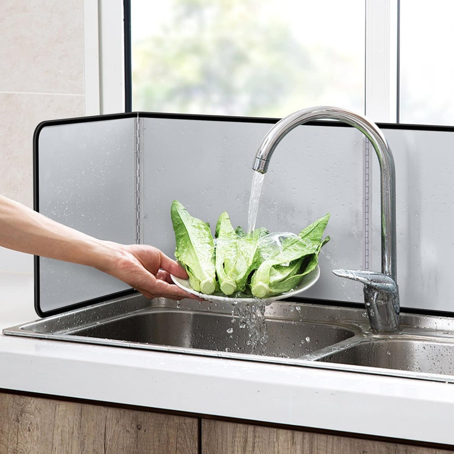 3 Sided Foldable Splatter Guard, Stainless Steel Grease Splatter Screen, Non-Stick Oil Splash Guard, Anti-Grease Cooking Shield, Heat-Resistant Stove Protector with Safe Edge, Easy to Clean (Medium)