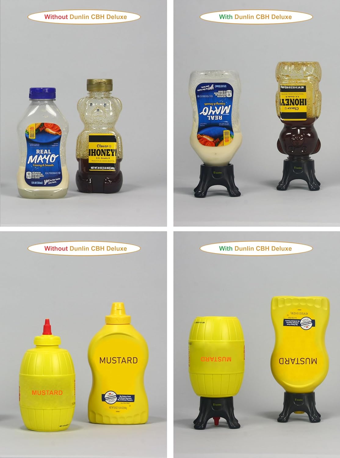 Dunlin - Condiment Bottle Holder (CBH) Deluxe - 1 Small (CBH 500) and 1 Large (CBH 1000), Matte Black - Upside Down Bottle Emptying Holders