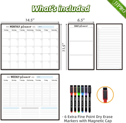 JJPRO Non-Magnetic Dry Erase Weekly Calendar for Fridge,Reusable Weekly Meal Planner and to Do List Whiteboard Bundle-Starts Monday,8.5"x12" Reusable Calendars Stick to Wall, All Smooth Surfaces