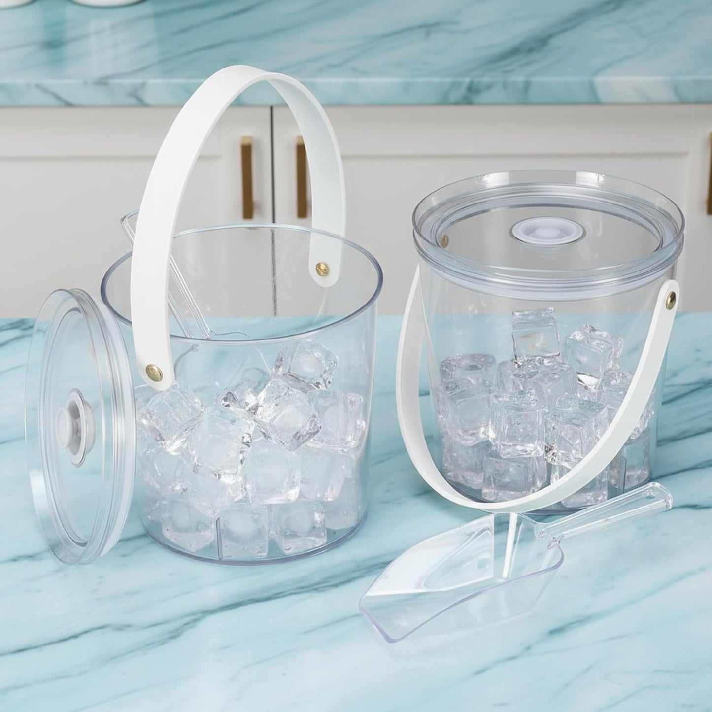 Ice Bucket with Airtight Lid, Champagne Bucket with Handle, Plastic Beverage Tub for Parties, Bar Cart Accessories for Wine, Drink, Beer Bottles, Clear