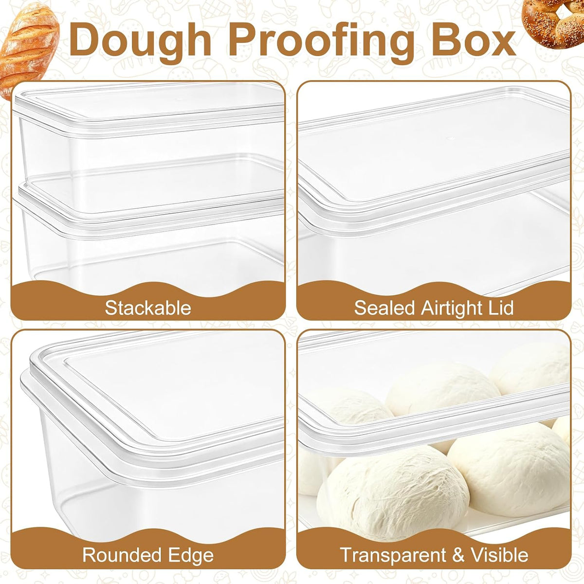 2 Pack 16 L Pizza Dough Proofing Box with Lid, Proofing Container