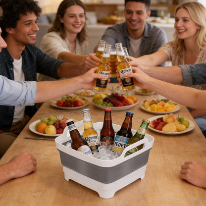 2 Pcs Ice Buckets for Parties, Collapsible Beverage Tub Beer Ice Buckets Drink Cooler, Space Saving Ice Storage Tub Ice Cube Bin and 2 Scoop for Champagne Beer Sparkling Wine Cocktails