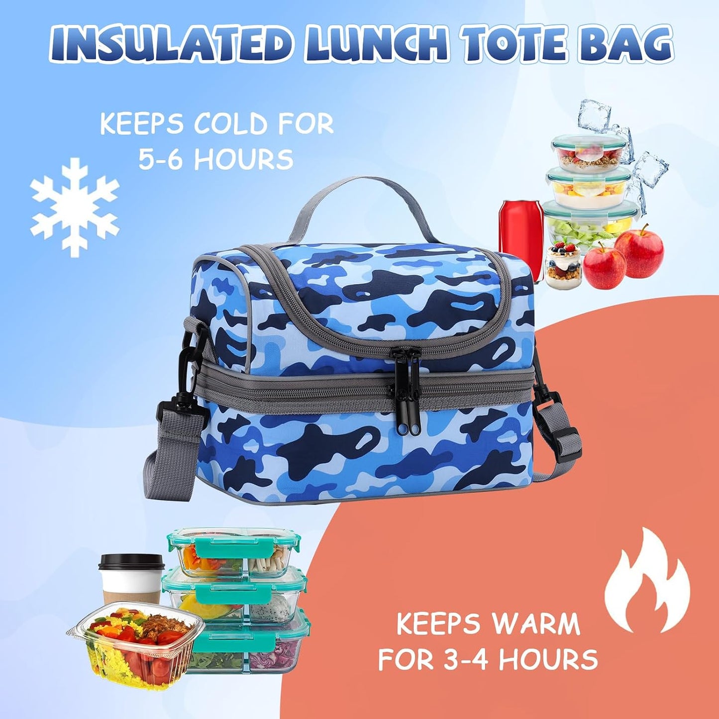 Lunch Bag for Girls,ChaseChic Insulated Lightweight Lunch Boxes for Kids Boys Dual Compartment Lunch Organizer Leak-Proof Cooler Bag with Detachable Adjustable Shoulder Strap,Purple Butterflies