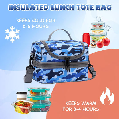 Lunch Bag for Girls,ChaseChic Insulated Lightweight Lunch Boxes for Kids Boys Dual Compartment Lunch Organizer Leak-Proof Cooler Bag with Detachable Adjustable Shoulder Strap,Purple Butterflies