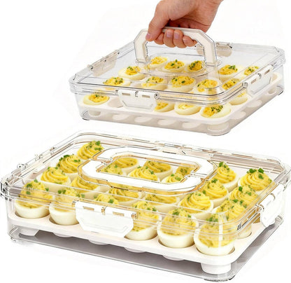 2 Pack Deviled Egg Containers with Lid, Detachable Deviled Egg Platter, Durable Clear Plastic Deviled Egg Carrier Storage 48 Eggs, Stackable Deviled Egg Tray for Fridge Party & Picnics-White