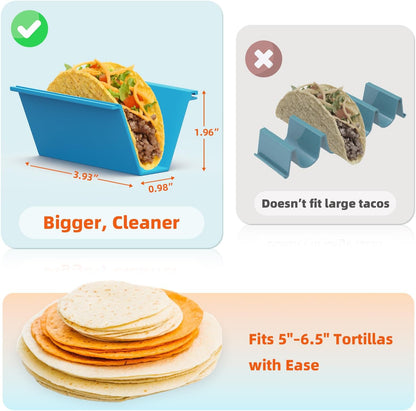Microwave Safe Taco Holder Set of 12, Colorful Taco Stand with 2 Condiment Dishes,Taco Tray Plates for Taco Bar Gifts & Accessories,Large Plastic Stackble&Convenient Taco Shell Rack,BPA-Free
