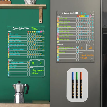 Clear Non-Magnetic Meal Planner Set for Fridge - Dry Erase Transparent Menu and List Board - Sticks to Wall, Glass, Door, Any Smooth Surfaces