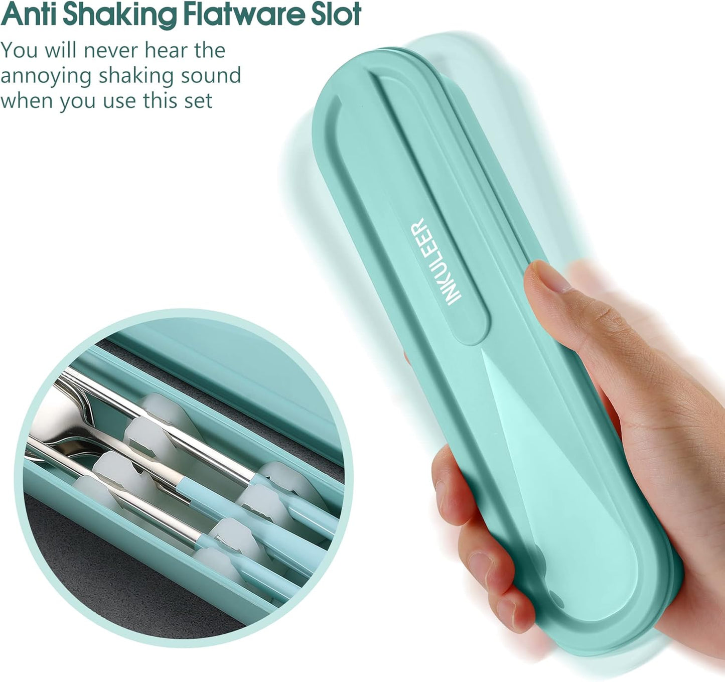 Travel cutlery set, 18/8 stainless steel cutlery, Reusable utensils set with case, Portable Silverware Lunch Box for Camping and Office (Green/knife set)