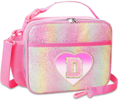 RHCPFOVR Kids Initial Lunch Bag - Insulated Lunch Box for Boys Girls,Washable Lunch Bag and Reusable Toddler Leak-proof Lunchbox for School and Daycare - Colors B