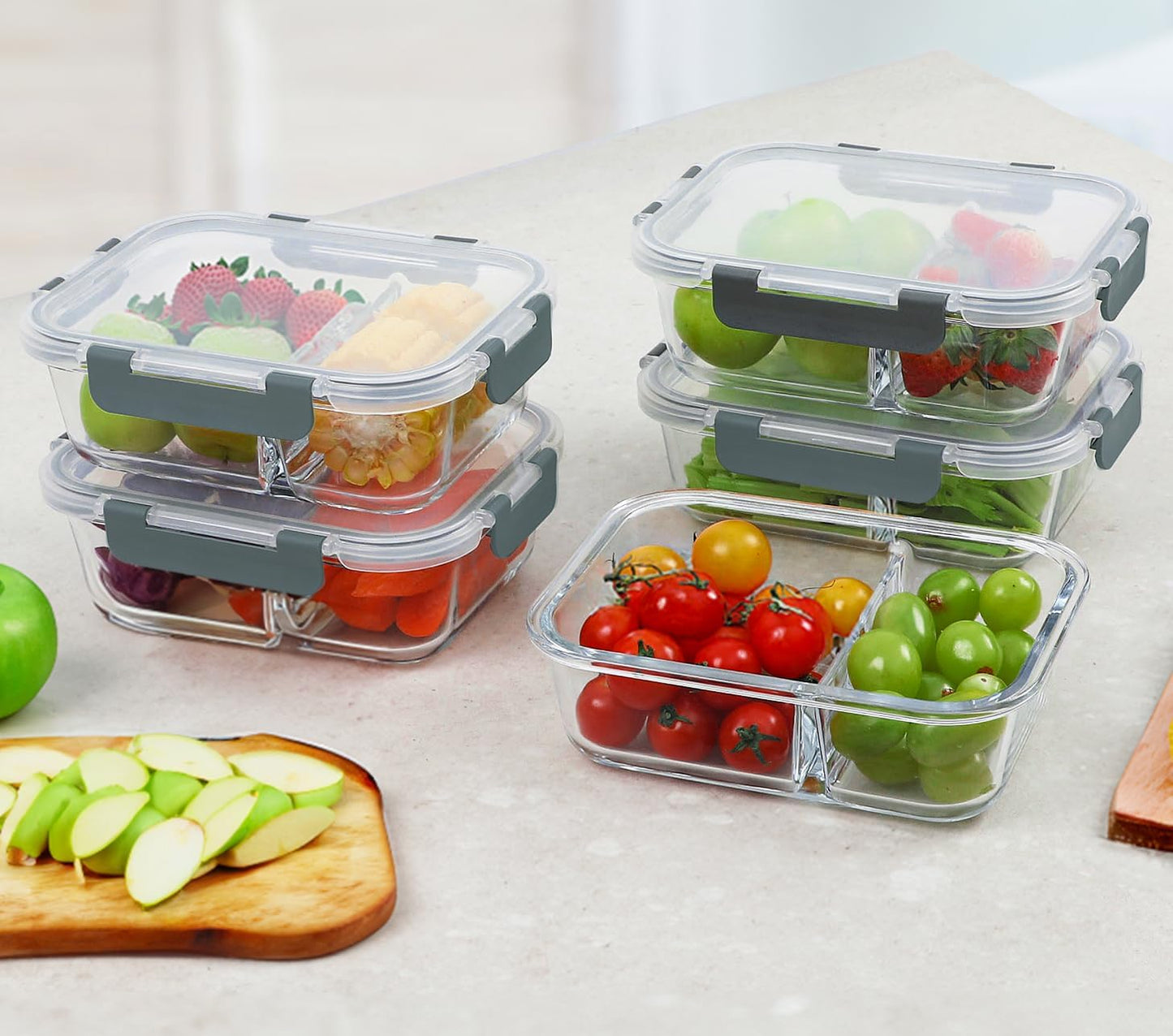 M MCIRCO [10-Pack,30 Oz Glass Meal Prep Containers 2 Compartments Airtight Lunch Bento Boxes with Lids, Glass Food Storage Containers, Microwave, Oven, Freezer and Dishwasher, White