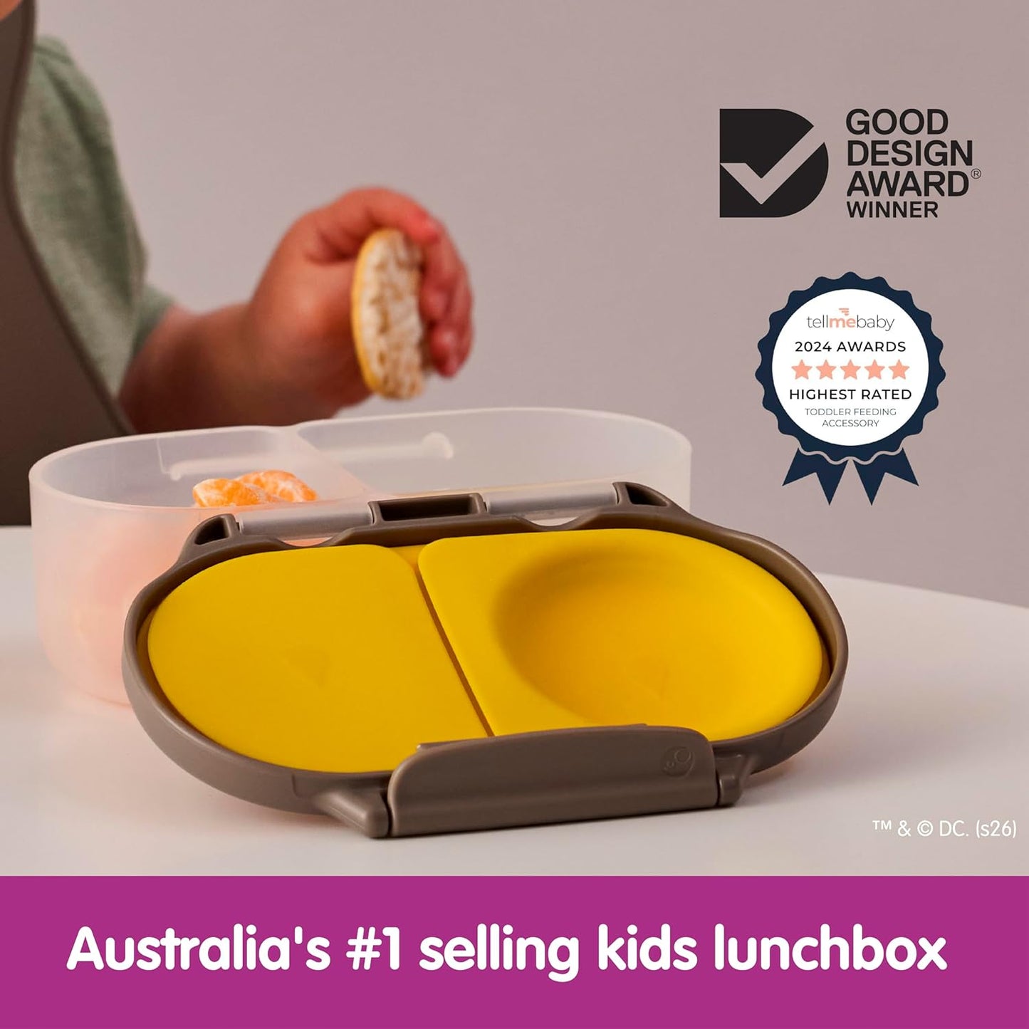 b.box Snack Box 2-Pack - Leak Proof Mini Bento Box for Kids & Toddlers, 2 Compartment Snack Containers for Kids, Dishwasher Safe, BPA-Free, PFAS-Free, Ages 4mo+, 1 3/4 Cup Each (Strawberry + Lilac)