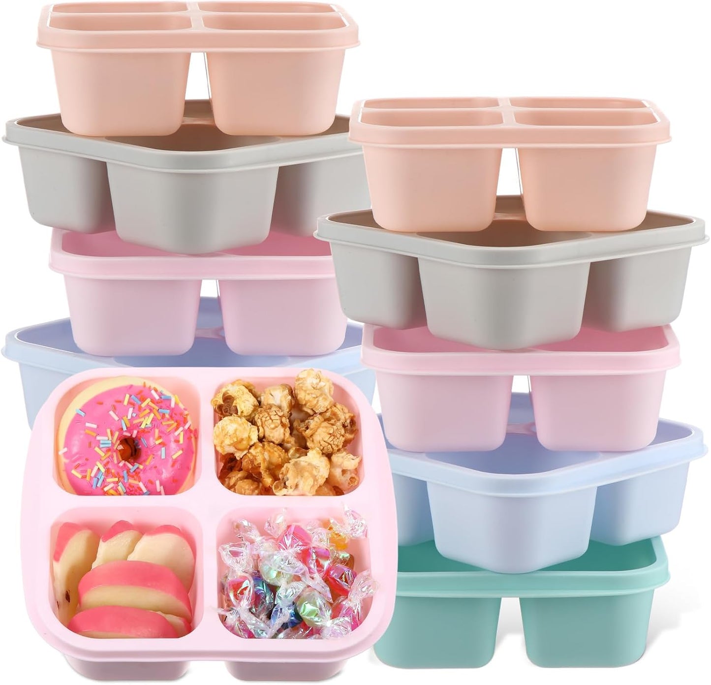 Honeydak 10 Pack Bento Snack Containers 4 Compartment Snack Boxes Reusable Containers with Lids Divided Meal Prep Lunch Food Storage Box for School Work Travel