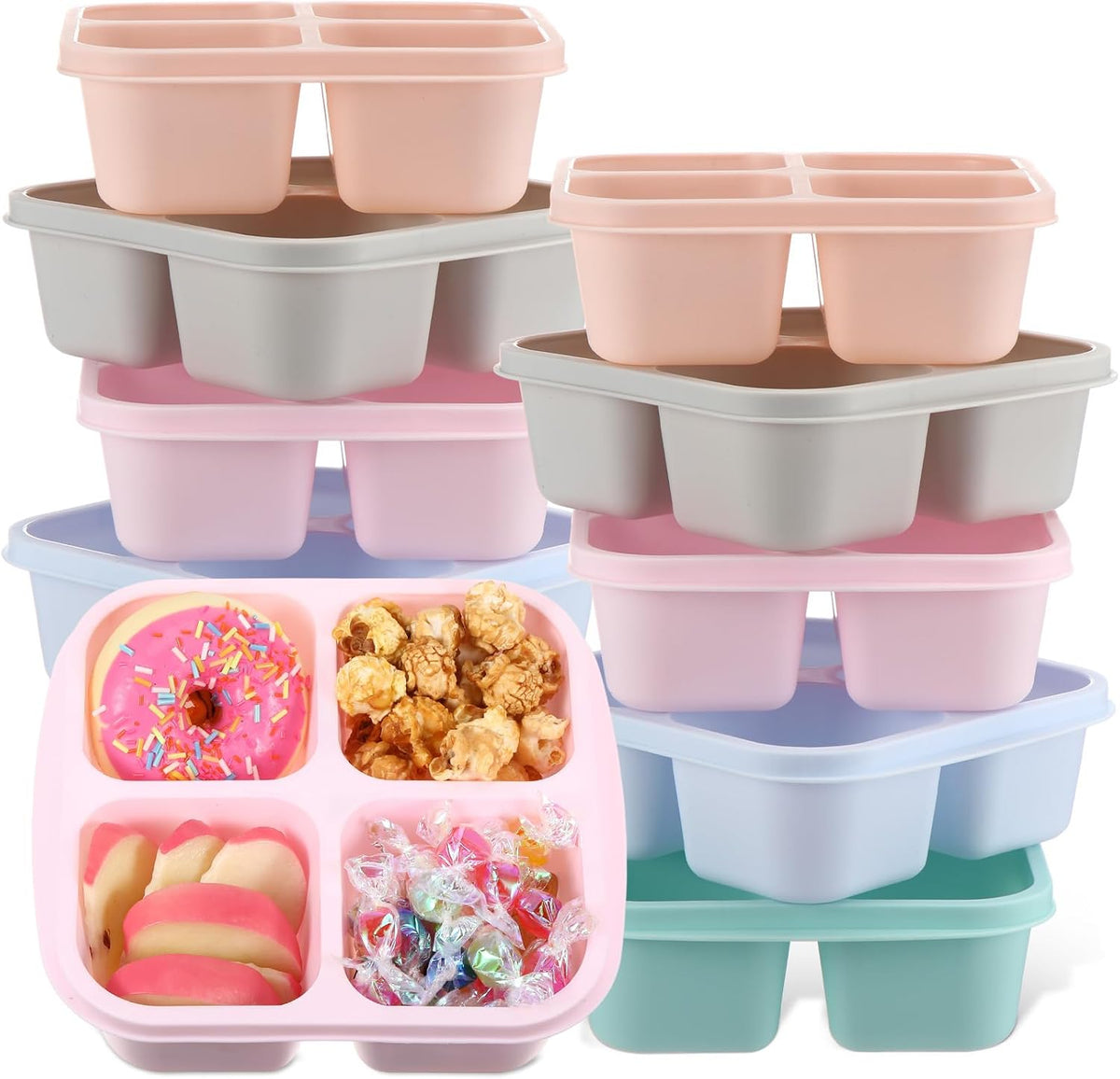 Honeydak 10 Pack Bento Snack Containers 4 Compartment Snack Boxes Reusable Containers with Lids Divided Meal Prep Lunch Food Storage Box for School Work Travel