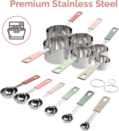 CuttleLab 22-Piece Stainless Steel Measuring Cups and Spoons Set, Tad Dash Pinch Smidgen Drop Mini Measuring Spoons, Measuring Stick Leveler, Measurement Conversion Chart Fridge Magnet, (Charcoal)