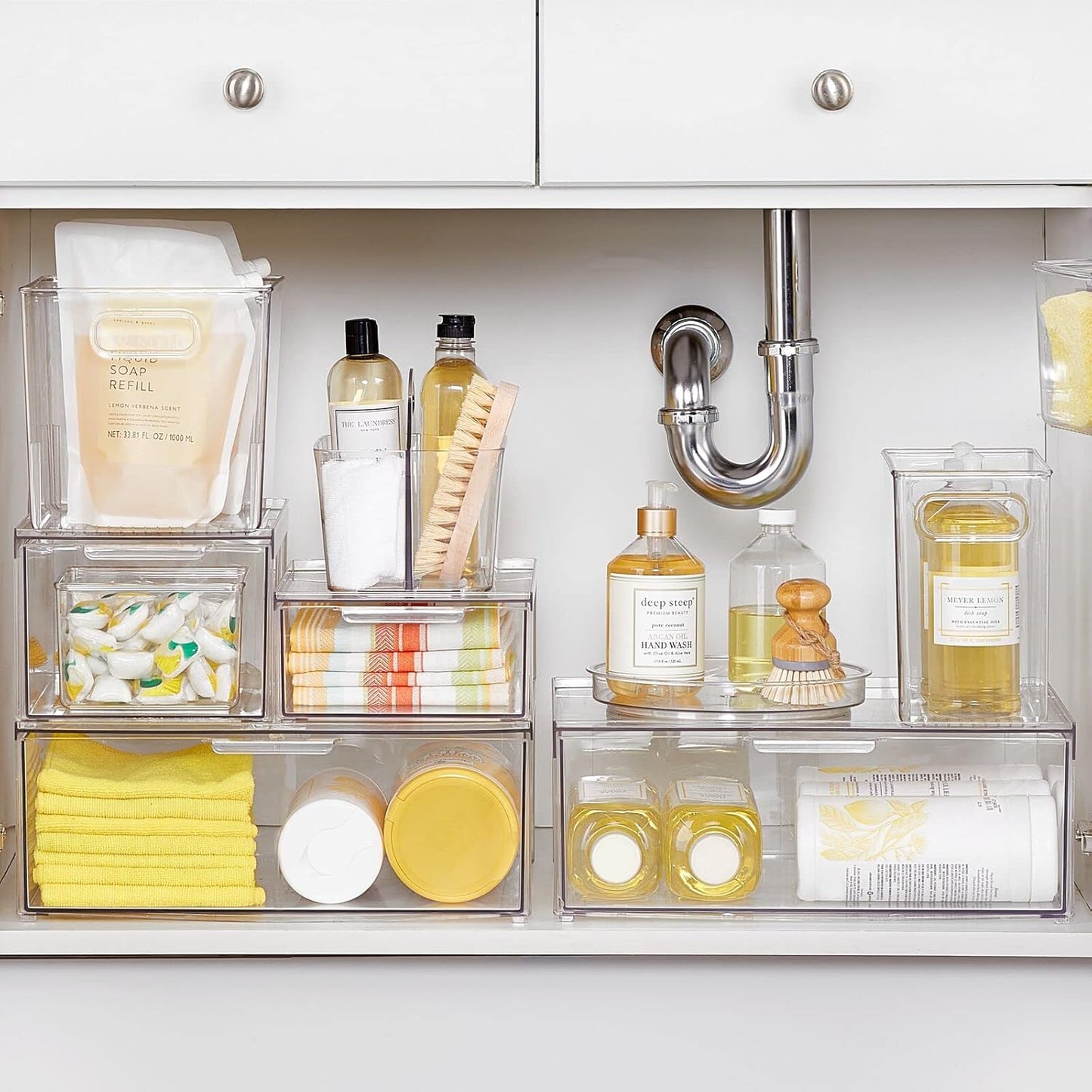 mDesign Plastic Storage Organizer Container Bin for Kitchen Organization in Pantry, Cabinet, Countertop Fridge, Refrigerator, and Freezer - Hold Food, Drink, or Snacks, Ligne Collection, 4 Pack, Clear