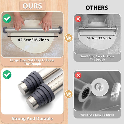Adjustable Rolling Pin with Thickness Rings for Baking -Roller for Cake Pop