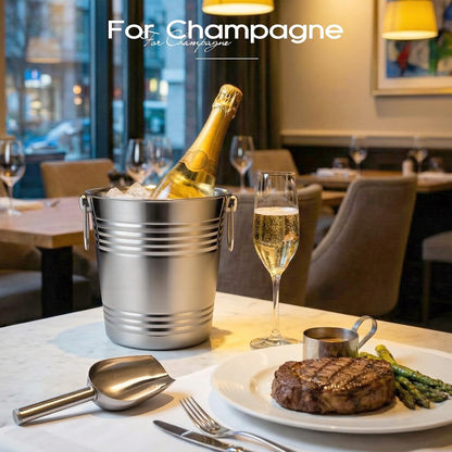 meekoo 10 Set 5.3 QT / 5 L Ice Bucket with Scoop Bulk, Stainless Steel Champagne Ice Bucket for Parties Insulated Wine Chiller Buckets with Handle to Keep Frozen Longer, Ideal for Cocktail Bar Wine