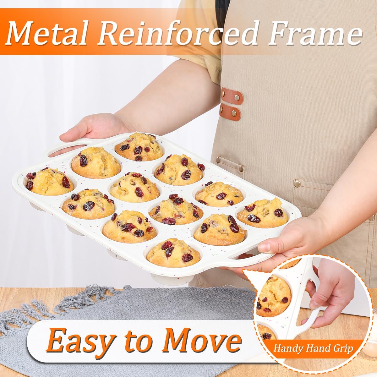 CAKETIME Mini Muffin Pan, Metal Reinforced Frame Mini Cupcake Pans 24 Cups Nonstick Muffin Silicone Molds with Handle for Baking Muffins, Cupcakes, Egg Bites 2 Pack