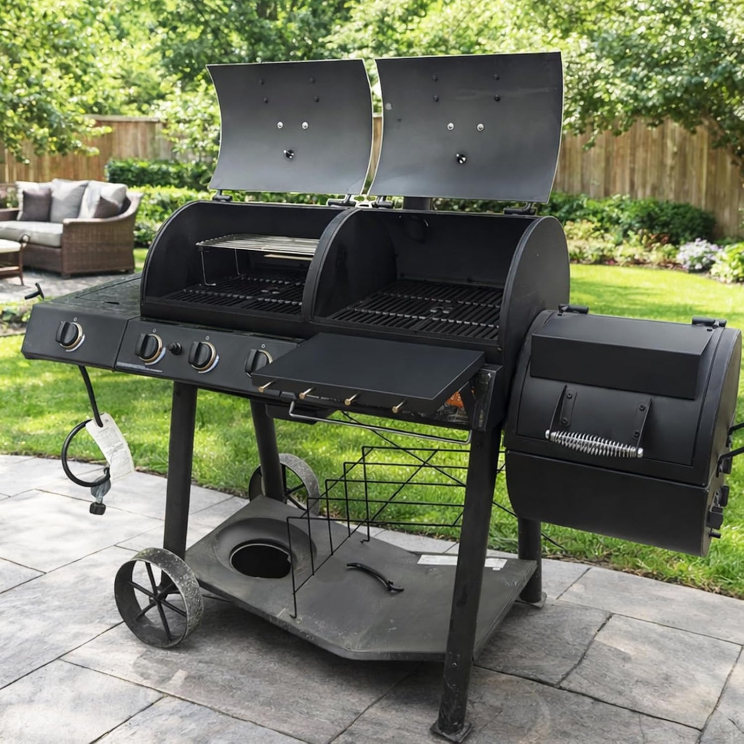 Upgraded Grill Table for Weber Kettle 22"/18"/26", Master Touch 22", Smokey Mountain, Recteq Pellet Grill RT-B380, Prep Station with Cutting Board, Basin, 4 Hooks, Shelf for Weber Kettle Accessories
