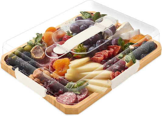 Charcuterie Board with Lid, Travel Portable Snackle Box Charcuterie Container Bamboo Cutting Boards for Candy Fruits Nuts Snacks, House Warming Gifts for Women