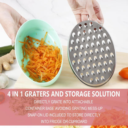 Cheese Grater Citrus Lemon Zester with Food Storage Container & Lid - Perfect For Hard Parmesan Or Soft Cheddar Cheeses, Ginger, Vegetables, Butter, Chocolate & Nutmeg (White)