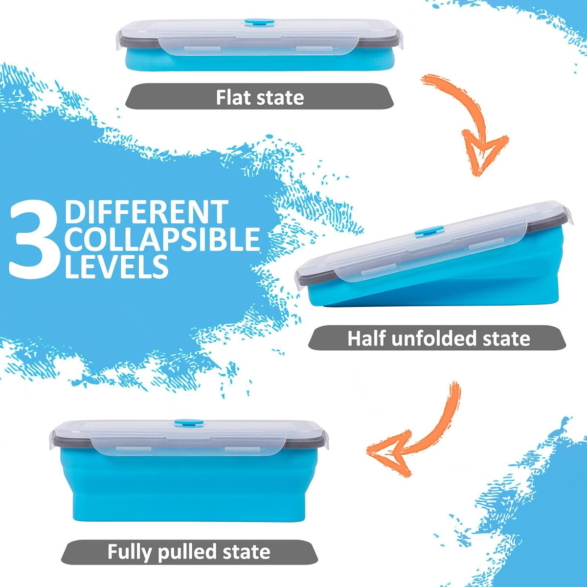 Collapsible Silicone Food Storage Containers Set with Lid & Air Vent,Foldable Lunch Containers(4PCS,Blue,27oz)
