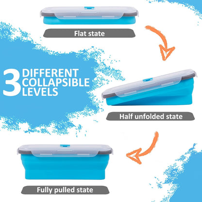 Collapsible Silicone Food Storage Containers Set with Lid & Air Vent,Foldable Lunch Containers(4PCS,Blue,27oz)