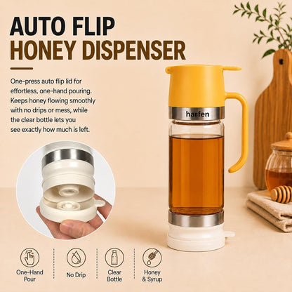 No Drip Glass Honey Dispenser - 9oz Leak Proof Syrup Container with Trigger