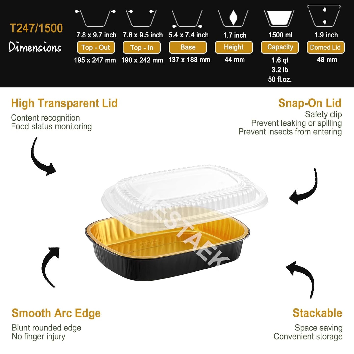 20-Pack 25oz / 7" × 5" Oval Aluminum Foil Pans with Snap-On Lids – Heavy-Duty Reusable Containers for Takeout, Parties, BBQ, Catering (Black)