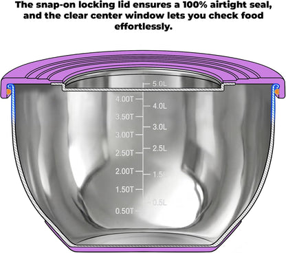 KITEISCAT Stainless Steel Mixing Bowls with Lids – Set of 5 Large Nesting Metal Bowls for Kitchen, Baking, Cooking, Food Prep & Storage, Non-Slip Base, Dishwasher Safe,Khaki