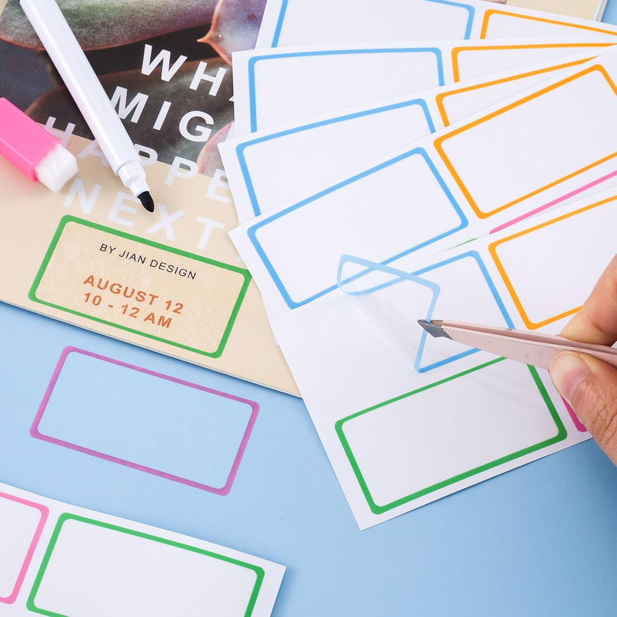 480 Pcs Dry Erase Labels, Dry Erase Stickers, Waterproof Sticker Labels, Removable Labels Easy Peel Off, Reusable Sticky Notes for Food Containers, Office (Retro, Small)