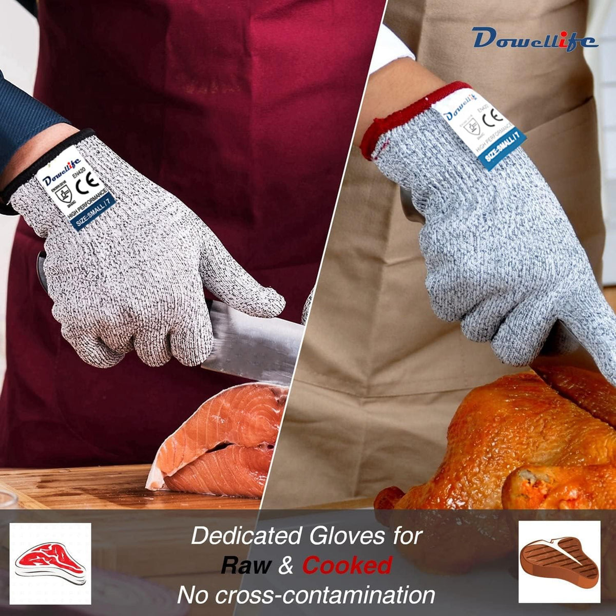 Dowellife Cut Resistant Gloves Food Grade Level 5 Protection, Safety Kitchen Cut Gloves for Chef Oyster Shucking Mandolin Knife Butcher Meat Cutting