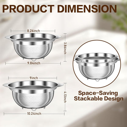 Stainless Steel Strainer with Mixing Bowl, Rice Washer, Colander for Kitchen, Rice Strainer, Fruit and Vegetable Wash, Microporous Colander, Fruit Cleaner Bowl, Dishwasher Safe