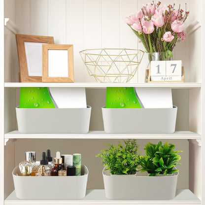 Zopeal Plastic Storage Bins 10 Pcs White Pantry Organizer Bins Small Baskets Storage Containers for Home Kitchen (10 x 7 x 6 Inch)